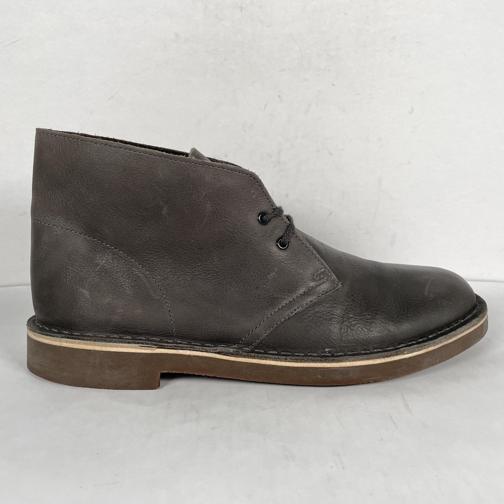 Clarks Desert Chukka Boots Mens Size 9.5‎ Gray Leather Lace Up Casual Shoes